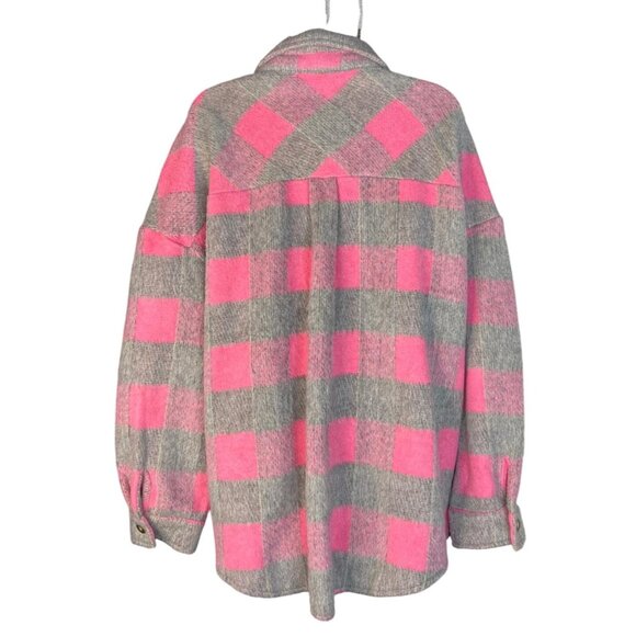Vanilla Bay Womens Plaid Button-Up Jacket 1X Pink/Gray Polyester - Picture 5 of 9